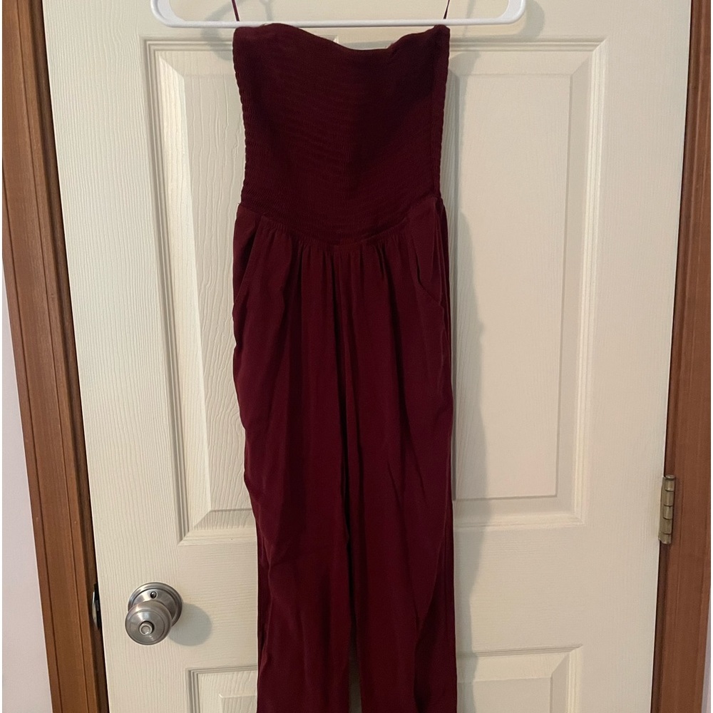 Express strapless maroon jumpsuit XXS